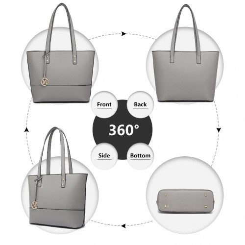 Easy Luggage LG2023 - Miss Lulu 3 Piece Leather Look Tote Bag Set - Grey