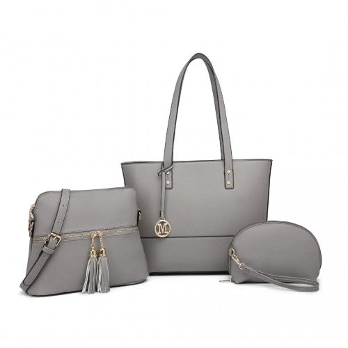 Easy Luggage LG2023 - Miss Lulu 3 Piece Leather Look Tote Bag Set - Grey