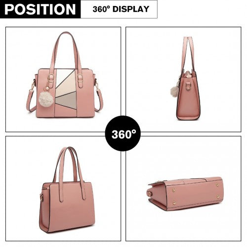 Easy Luggage LG2051 - Miss Lulu Colour Block Cross-Body Handbag - Pink