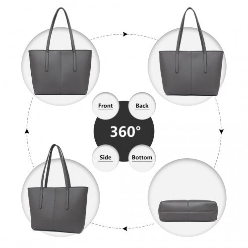 Easy Luggage LG2062 - Miss Lulu Leather Look Simple Casual Tote Bag - Grey