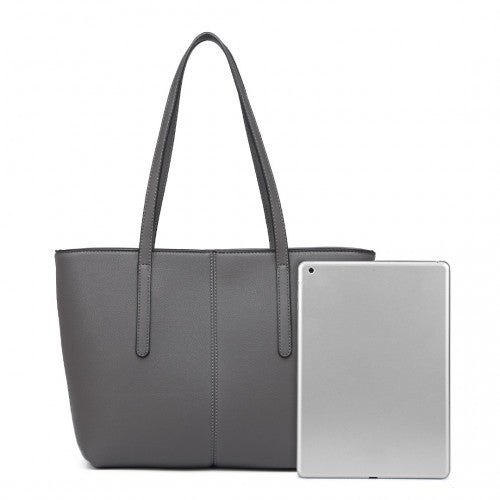 Easy Luggage LG2062 - Miss Lulu Leather Look Simple Casual Tote Bag - Grey