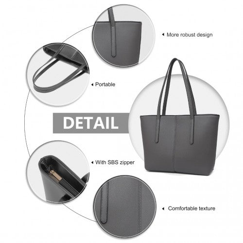 Easy Luggage LG2062 - Miss Lulu Leather Look Simple Casual Tote Bag - Grey