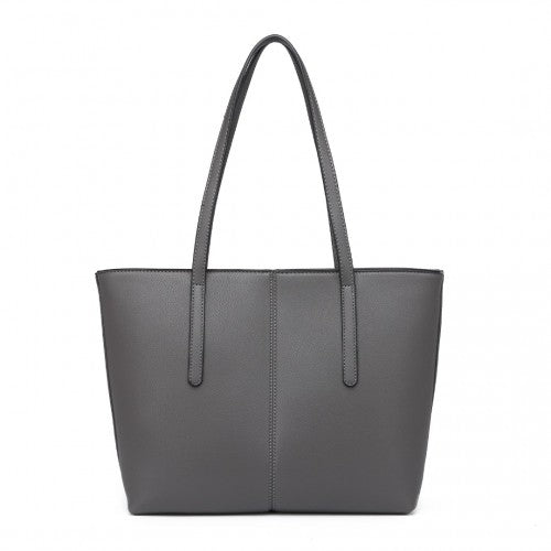 Easy Luggage LG2062 - Miss Lulu Leather Look Simple Casual Tote Bag - Grey