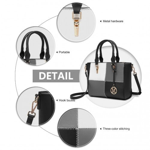 Easy Luggage LG2214 - Miss Lulu Muti-Colour Combination Handbag Tote Bag - Black