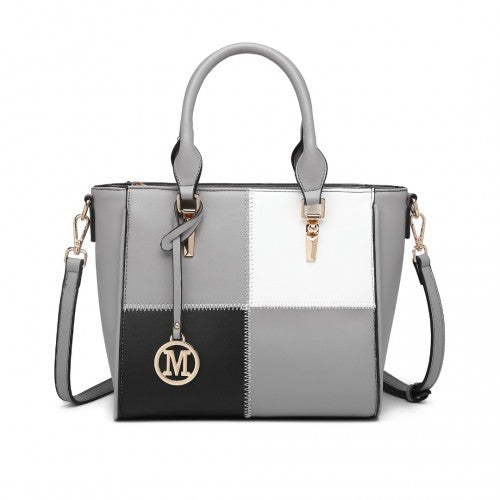 Easy Luggage LG2214 - Miss Lulu Muti-Colour Combination Handbag Tote Bag - Grey