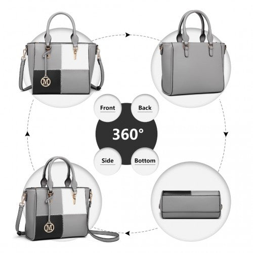 Easy Luggage LG2214 - Miss Lulu Muti-Colour Combination Handbag Tote Bag - Grey