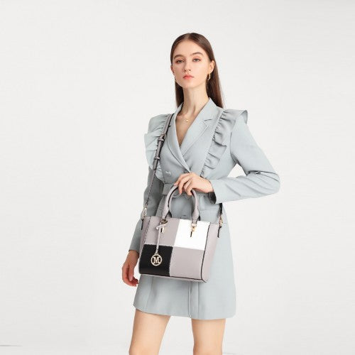 Easy Luggage LG2214 - Miss Lulu Muti-Colour Combination Handbag Tote Bag - Grey