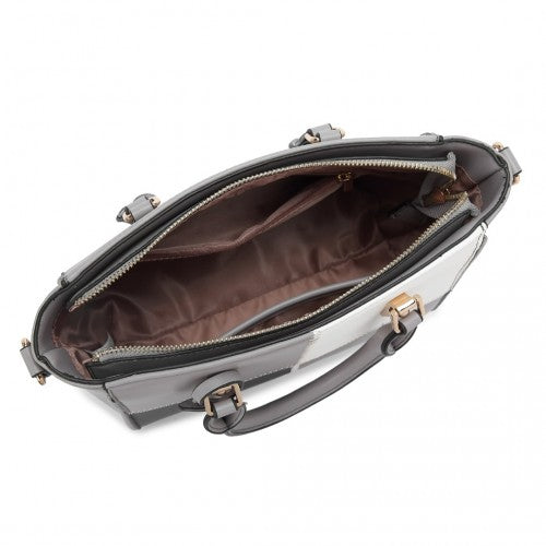 Easy Luggage LG2214 - Miss Lulu Muti-Colour Combination Handbag Tote Bag - Grey