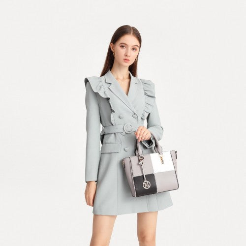 Easy Luggage LG2214 - Miss Lulu Muti-Colour Combination Handbag Tote Bag - Grey