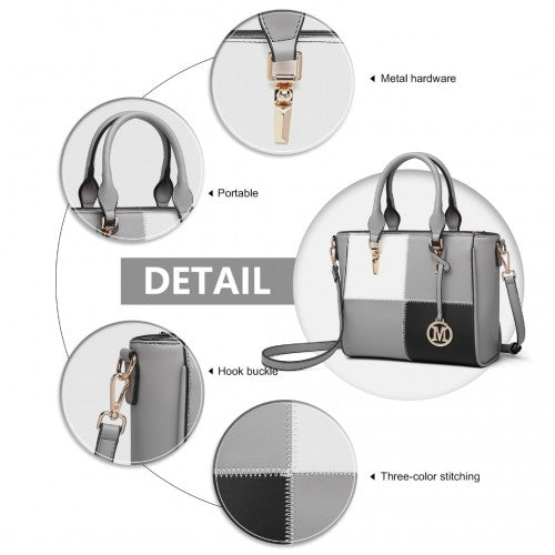 Easy Luggage LG2214 - Miss Lulu Muti-Colour Combination Handbag Tote Bag - Grey