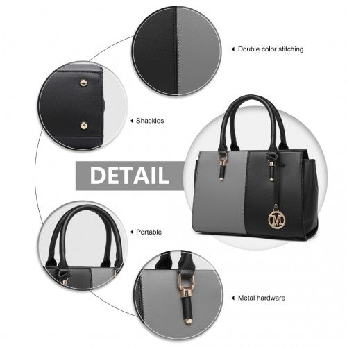 Easy Luggage LG2224 - Miss Lulu Vintage Two-colour Patchwork Handbag Tote Bag - Black