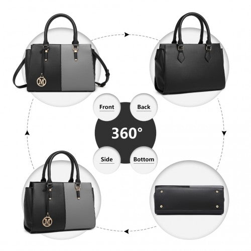 Easy Luggage LG2224 - Miss Lulu Vintage Two-colour Patchwork Handbag Tote Bag - Black