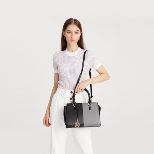 Easy Luggage LG2224 - Miss Lulu Vintage Two-colour Patchwork Handbag Tote Bag - Black