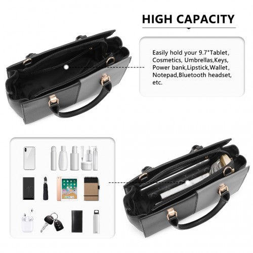 Easy Luggage LG2224 - Miss Lulu Vintage Two-colour Patchwork Handbag Tote Bag - Black