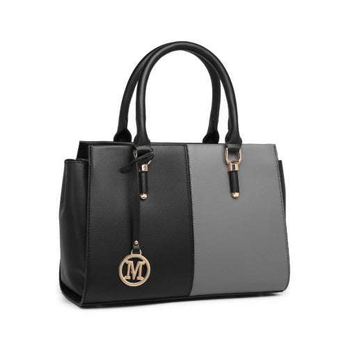 Easy Luggage LG2224 - Miss Lulu Vintage Two-colour Patchwork Handbag Tote Bag - Black