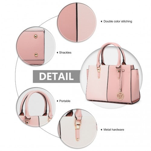 Easy Luggage LG2224 - Miss Lulu Vintage Two-colour Patchwork Handbag Tote Bag - Pink