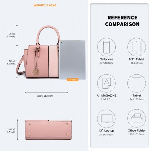 Easy Luggage LG2224 - Miss Lulu Vintage Two-colour Patchwork Handbag Tote Bag - Pink