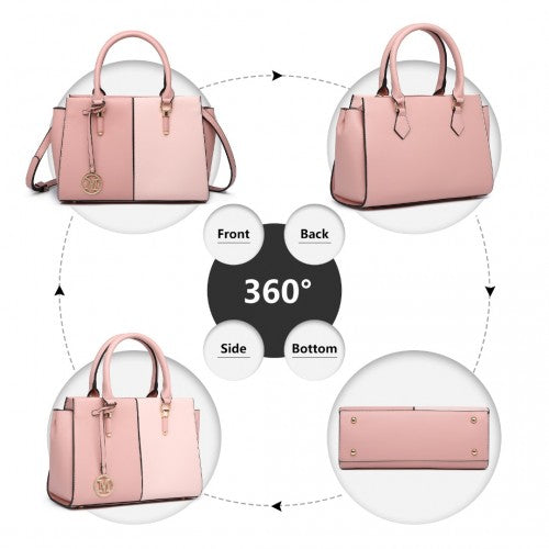 Easy Luggage LG2224 - Miss Lulu Vintage Two-colour Patchwork Handbag Tote Bag - Pink