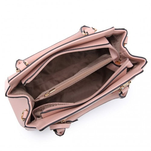 Easy Luggage LG2254 - Miss Lulu Pretty Colour Combination Leather Handbag Tote Bag - Pink