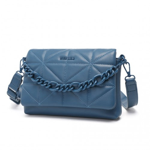 Easy Luggage LG2318 - Miss Lulu Chic Quilted Shoulder Bag With Chain Strap - Blue