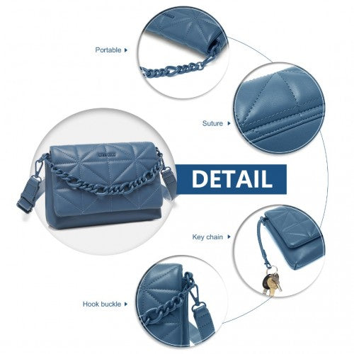 Easy Luggage LG2318 - Miss Lulu Chic Quilted Shoulder Bag With Chain Strap - Blue