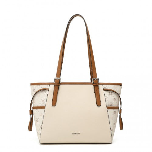 Easy Luggage LG2322 - Miss Lulu Elegant Tote Bag With Monogram Pattern - Beige And Brown