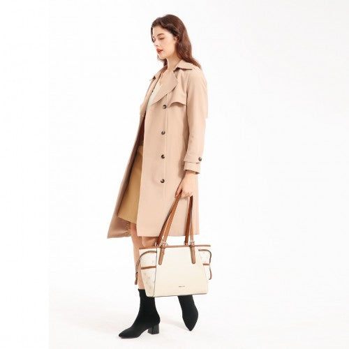 Easy Luggage LG2322 - Miss Lulu Elegant Tote Bag With Monogram Pattern - Beige And Brown
