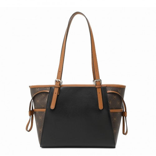 Easy Luggage LG2322 - Miss Lulu Elegant Tote Bag With Monogram Pattern - Black And Brown