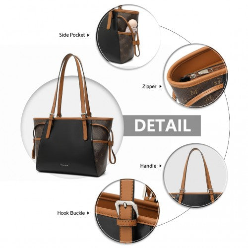 Easy Luggage LG2322 - Miss Lulu Elegant Tote Bag With Monogram Pattern - Black And Brown