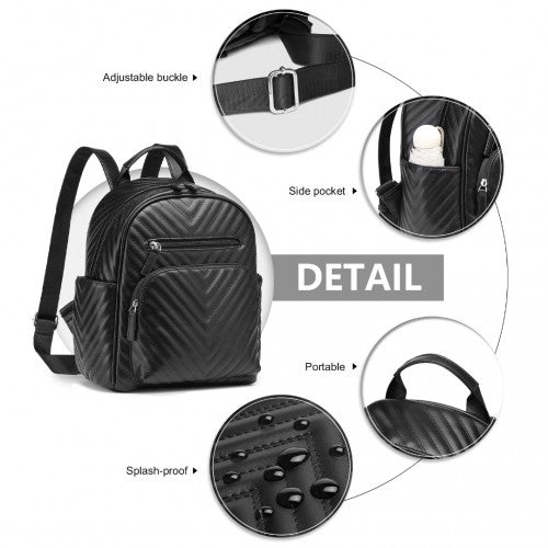 Easy Luggage LG2323 - Miss Lulu Water-resistant Chic PU Leather Backpack - Black