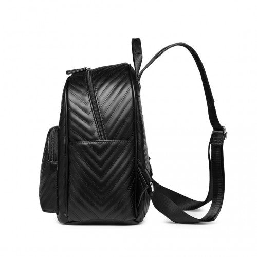 Easy Luggage LG2323 - Miss Lulu Water-resistant Chic PU Leather Backpack - Black