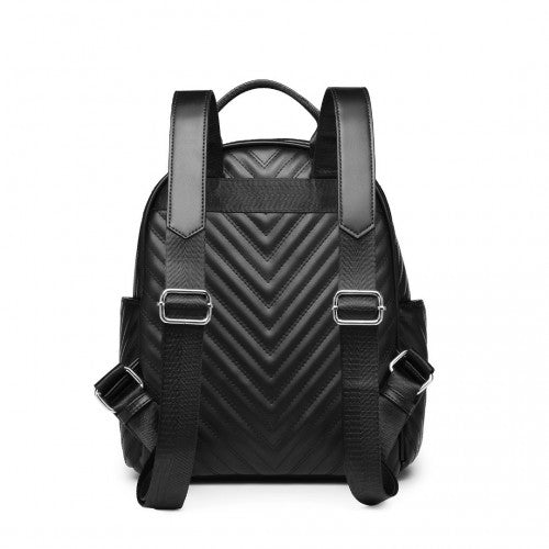 Easy Luggage LG2323 - Miss Lulu Water-resistant Chic PU Leather Backpack - Black
