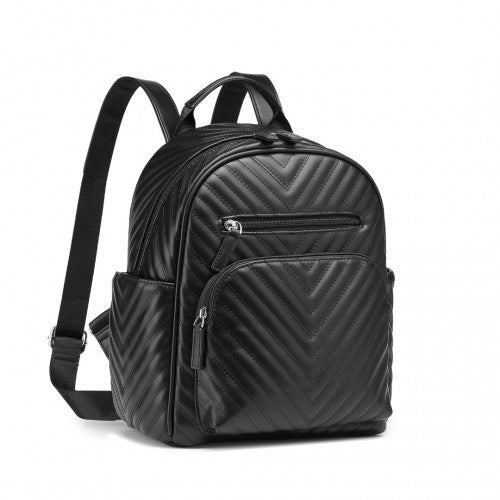 Easy Luggage LG2323 - Miss Lulu Water-resistant Chic PU Leather Backpack - Black