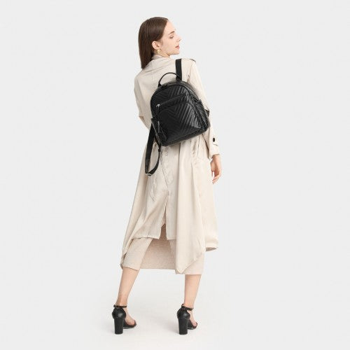 Easy Luggage LG2323 - Miss Lulu Water-resistant Chic PU Leather Backpack - Black