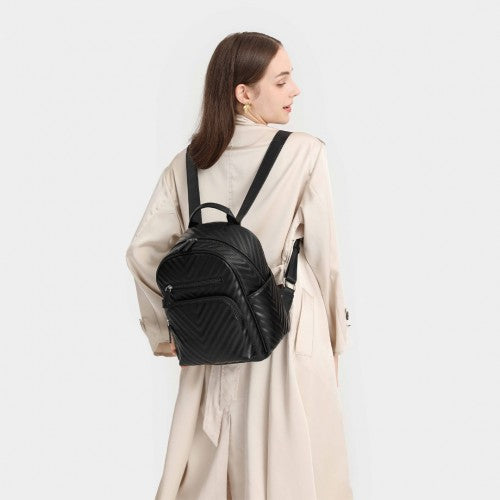 Easy Luggage LG2323 - Miss Lulu Water-resistant Chic PU Leather Backpack - Black
