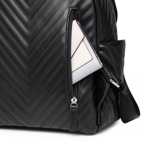 Easy Luggage LG2323 - Miss Lulu Water-resistant Chic PU Leather Backpack - Black