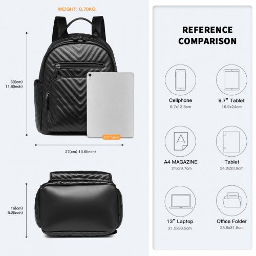 Easy Luggage LG2323 - Miss Lulu Water-resistant Chic PU Leather Backpack - Black