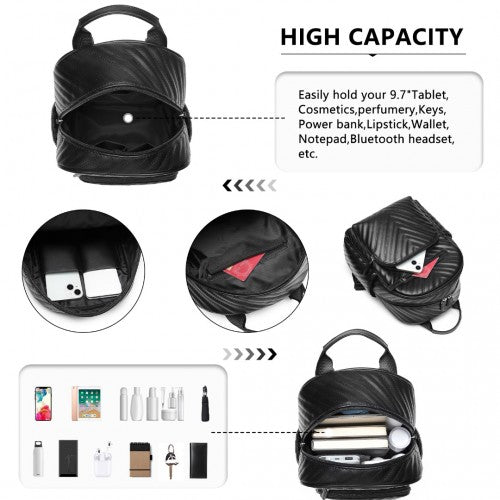 Easy Luggage LG2323 - Miss Lulu Water-resistant Chic PU Leather Backpack - Black