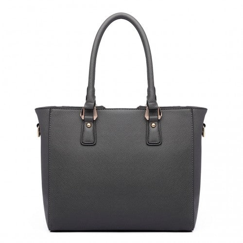 Easy Luggage LG6632 - Miss Lulu Leather Look V-Shape Multicolour Tote Bag Grey