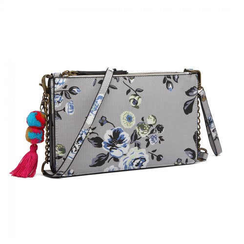 Easy Luggage LG6803-MISS LULU CANVAS WITH POMPOM PENDANT HANDBAG SHOULDER BAG GREY