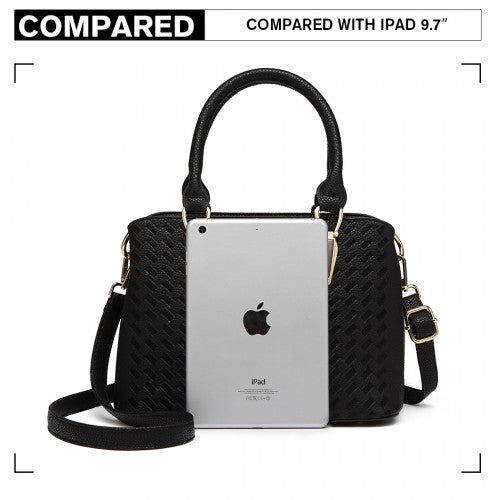 Easy Luggage LG6865 - Miss Lulu Leather Look Weave Effect Shoulder Bag - Black