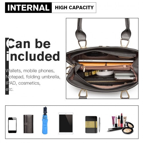 Easy Luggage LG6865 - Miss Lulu Leather Look Weave Effect Shoulder Bag - Grey