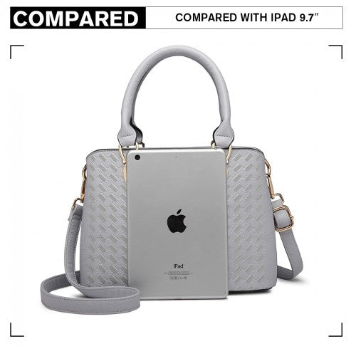 Easy Luggage LG6865 - Miss Lulu Leather Look Weave Effect Shoulder Bag - Light Grey