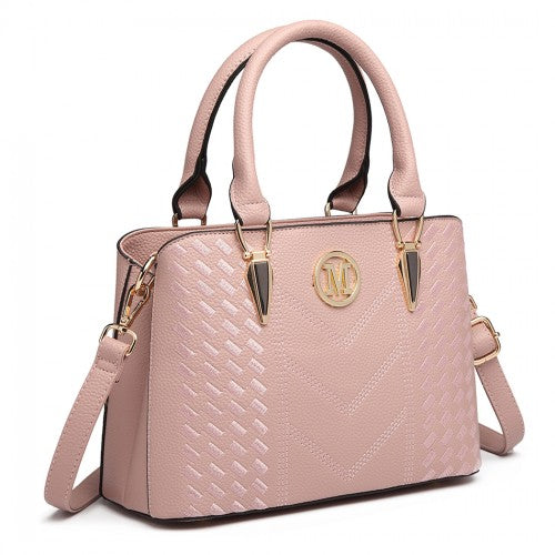 Easy Luggage LG6865 - Miss Lulu Leather Look Weave Effect Shoulder Bag - Pink
