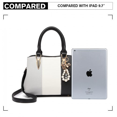 Easy Luggage LG6866 - Miss Lulu Leather Look Colour Block Bow Pendant Handbag - Black