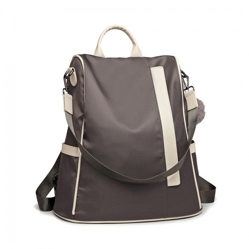 Easy Luggage LG6917 - Miss Lulu Two Way Anti-theft Backpack with Pom Pom Pendant - Grey