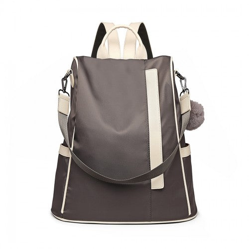 Easy Luggage LG6917 - Miss Lulu Two Way Anti-theft Backpack with Pom Pom Pendant - Grey