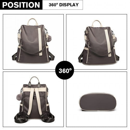 Easy Luggage LG6917 - Miss Lulu Two Way Anti-theft Backpack with Pom Pom Pendant - Grey