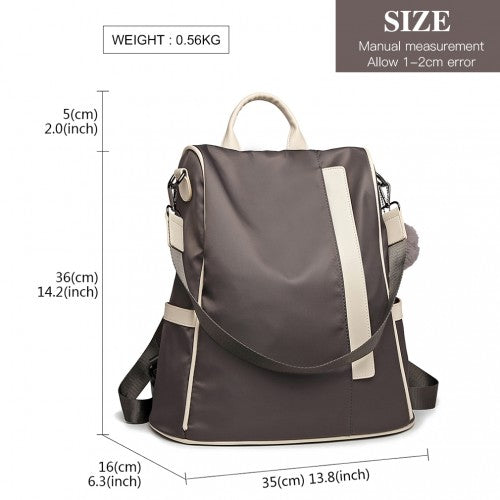 Easy Luggage LG6917 - Miss Lulu Two Way Anti-theft Backpack with Pom Pom Pendant - Grey