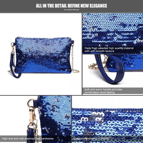 Easy Luggage LH1765 NY- Miss Lulu Sequins Clutch Evening Bag Navy